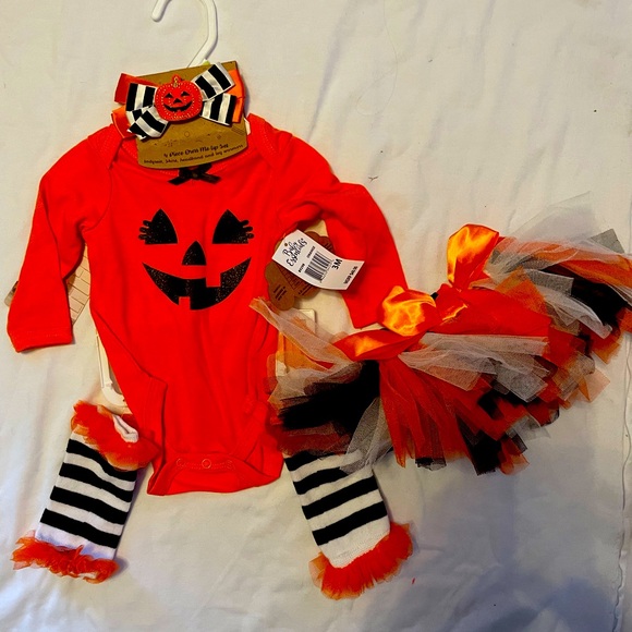 Baby essentials girls orange pumpkin outfit with matching bow size 3months NWT - Picture 1 of 6